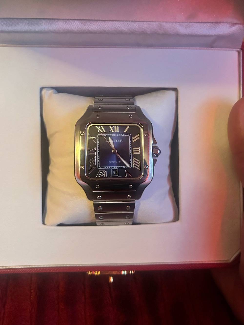 Cartier Santos Stainless Steel with Blue Dial and Silver Bracelet
